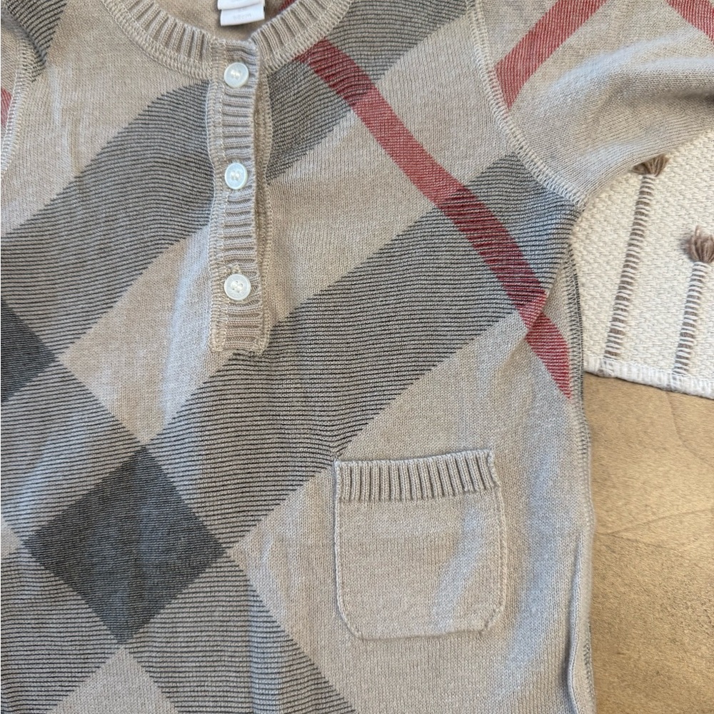 Burberry Beige and Red Button-Up Sweater